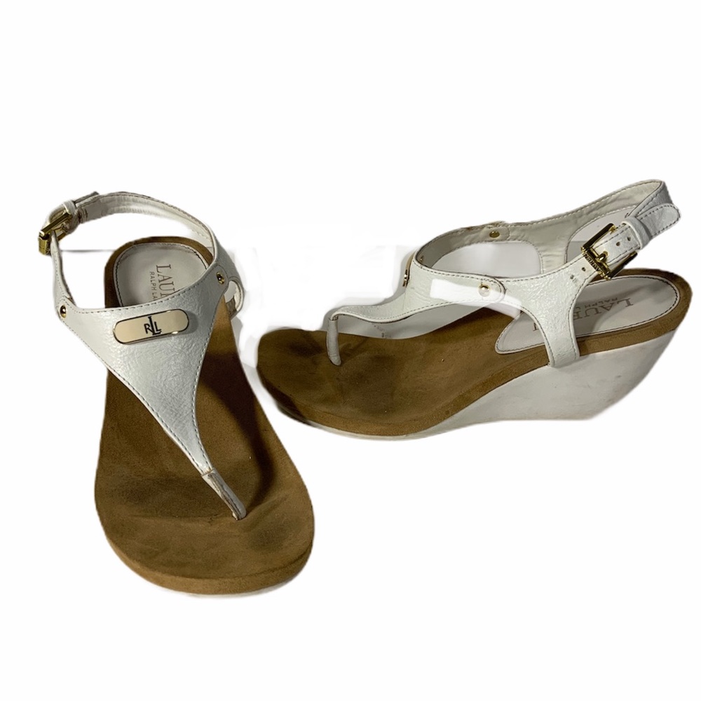 **SOLD** Ralph Lauren Sz 7* White T-strap Wedge Sandals